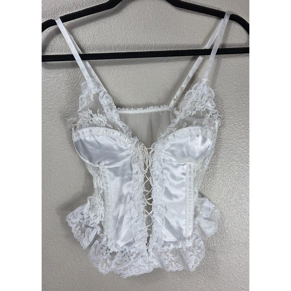 Vintage Juliana White Satin Lace Corset Bustier Cami Top Made USA Coquette